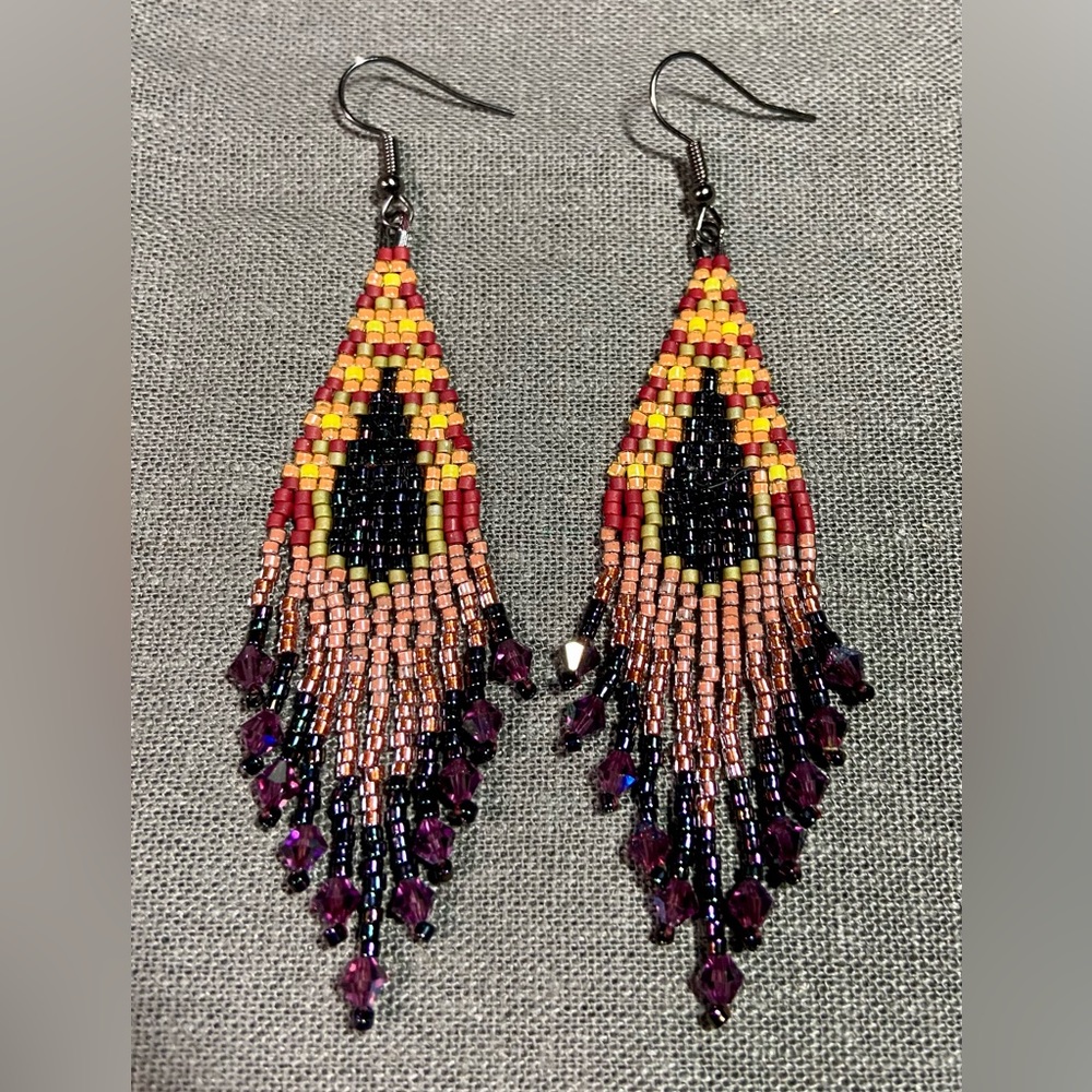 Fall Colors Floral Teardrop Beaded Earrings